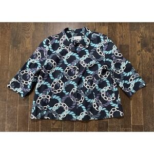 Alfred Dunner Blazer Jacket Women's Size 16 Blue/Multi Stretch Kick Pleat